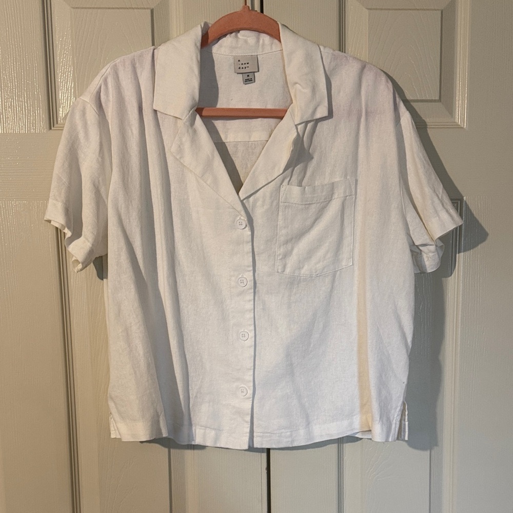 White Button-Up Short Sleeve Shirt SizeM & Shorts SizeS summer linen set